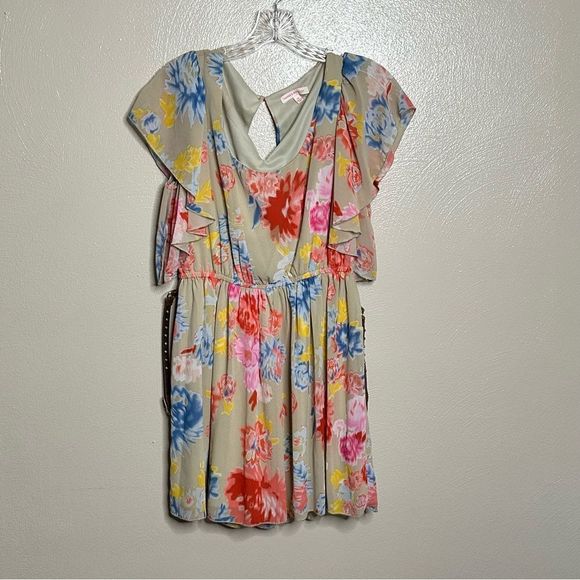 MARGO & Sebastian Tan Spring Floral Flowy Dress Size Medium - Picture 1 of 8
